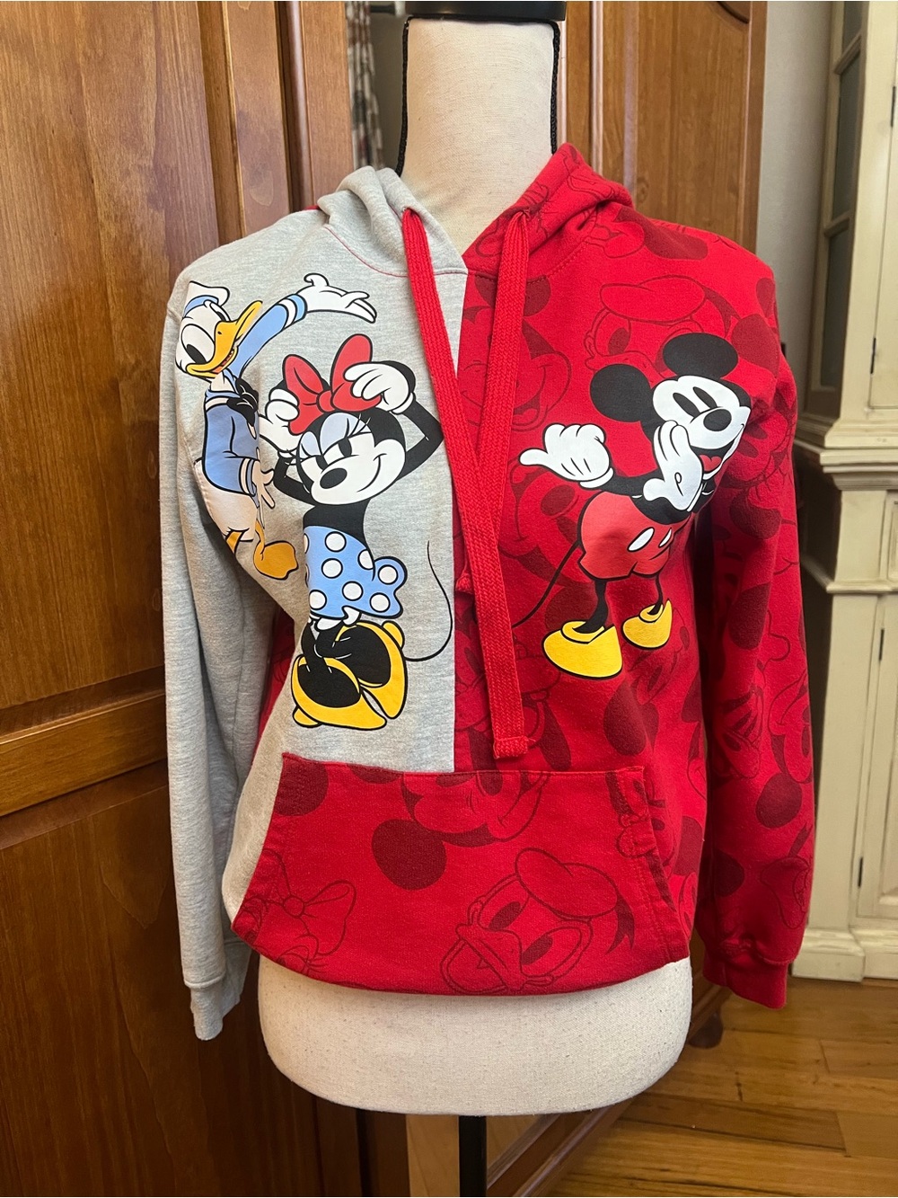 Disney Red and Light Gray Mickey & Friends Kids Puffer Hoodie